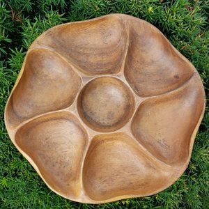 Vintage 70s Wood Lazy Susan Tray Snack Server